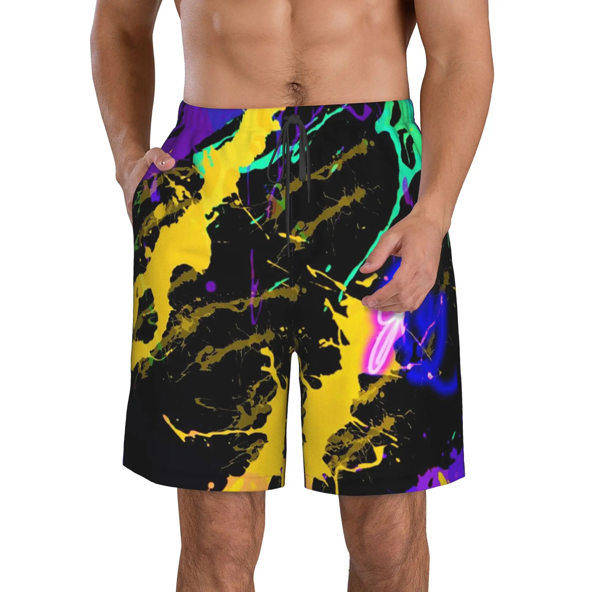 Colorful Graffiti Splash Pattern Trunks Beach Board Shorts Casual Quick Dry Swim Summer Men Pants
