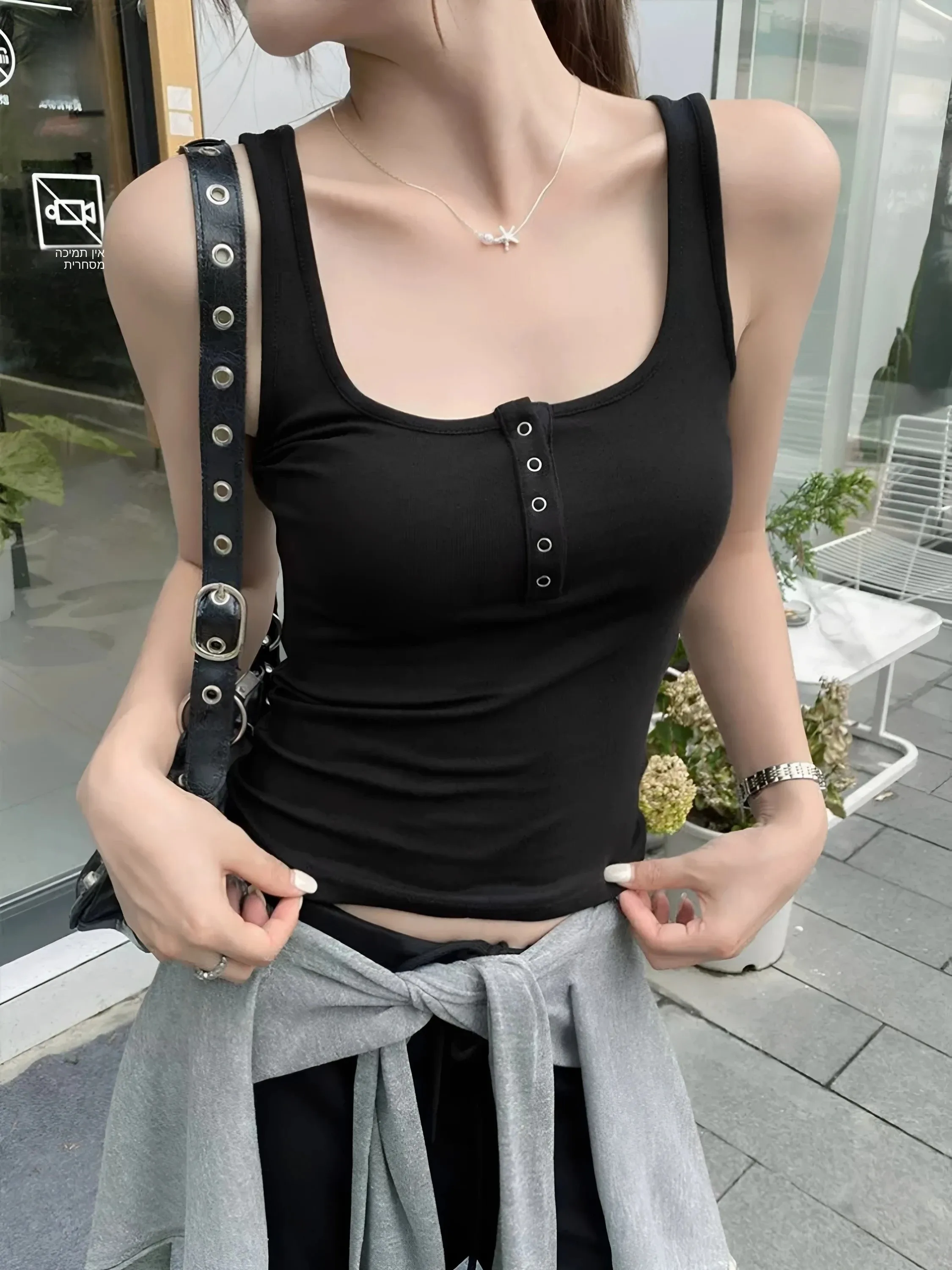 

2026 New Style Women's Button Strap Vest plus Size Slim Fit Summer Top Sleeveless Outerwear Base Layer Trendy Color
