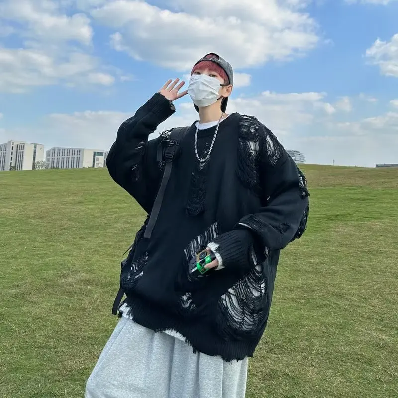 

Men's Loose Fit Knitwear Large Size 300 Pou High Street Sle Diamond Pattern Long Sve Baseball Collar Winter Sweater