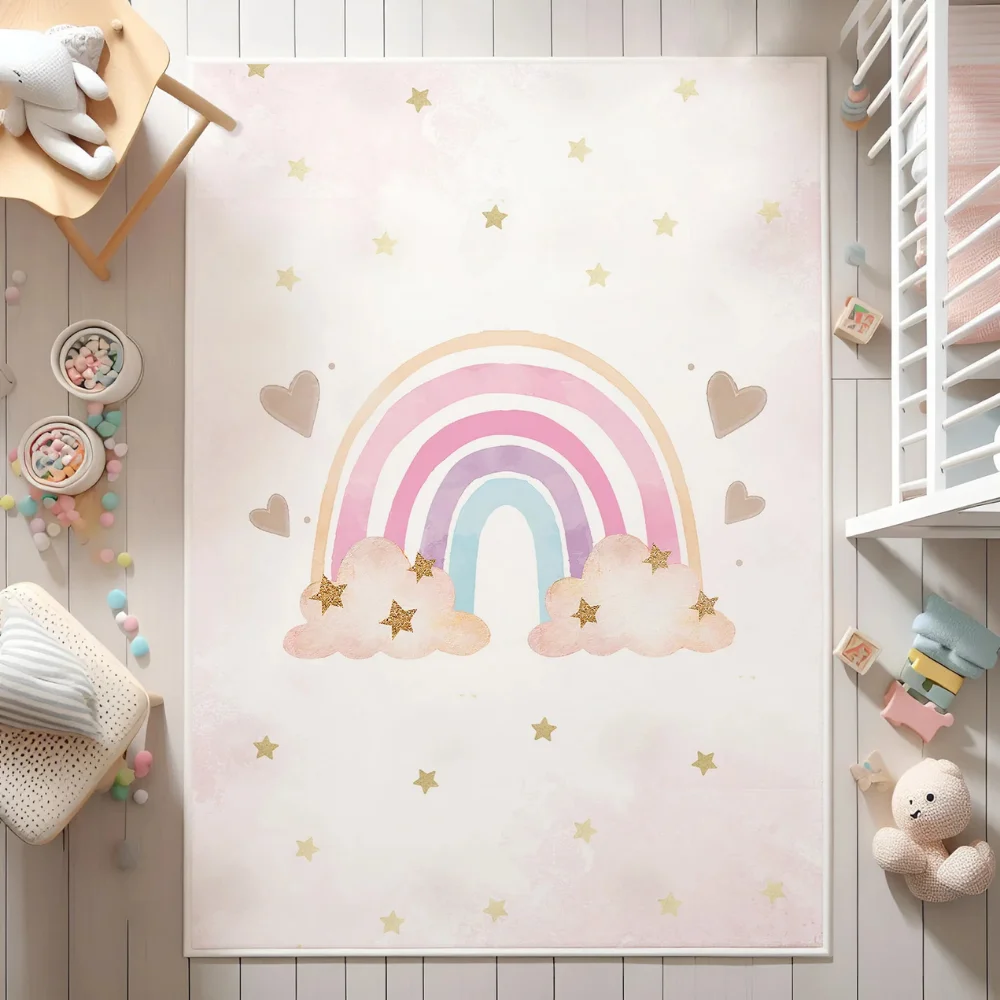 

Rainbow Fluffy Carpet For Living Room，Plush Bedroom Rug For Kids,Hairy Nursery Play Mats For Children，Rectangle Soft Foot Mats