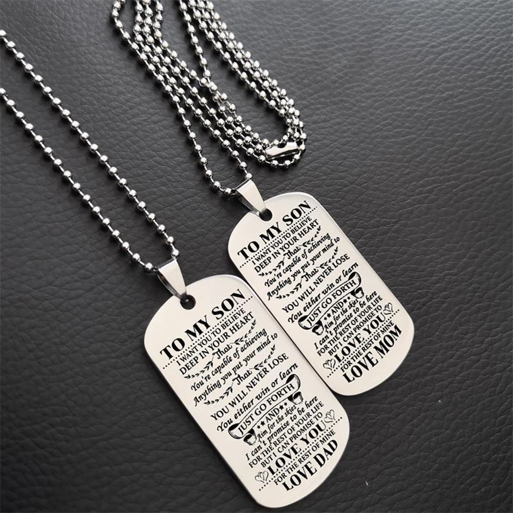 

To My Son Tag Stainless Steel Pendant Letters Necklace Military Chain Pendant Necklace (Pattern 2)