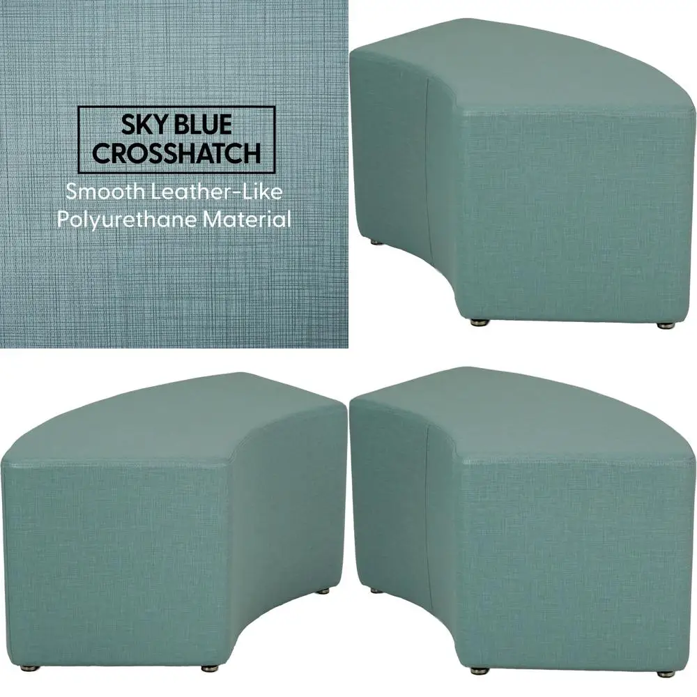 

Sky Blue Crosshatch S-Curve Accent Ottoman, 18 High, Handcrafted Upholstery for Hospitality & Office, Versatile Seating Solution
