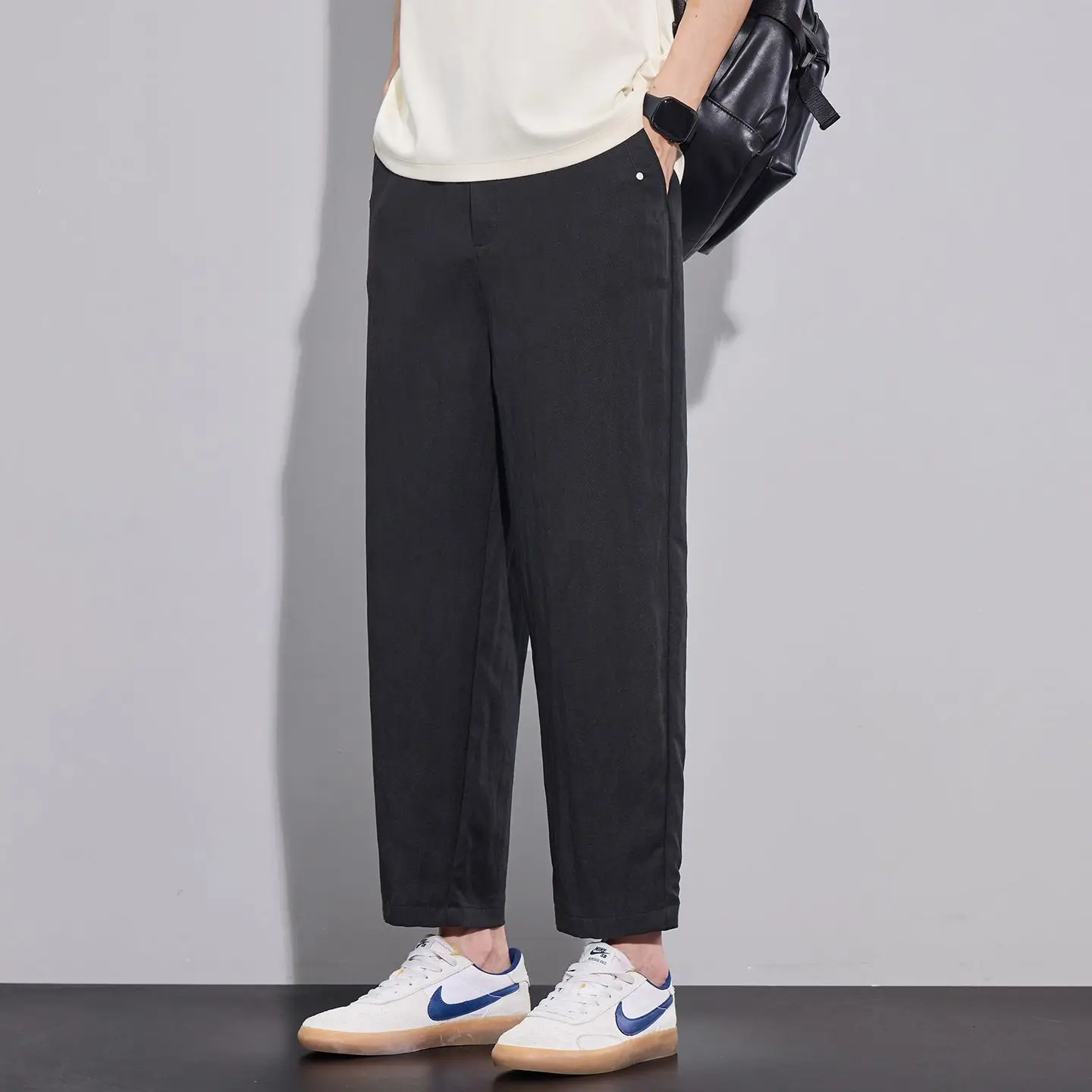 Luxury Smooth Lyocell Fabric Men's Summer Thin Ankle Length Casual Pants Baggy Trousers Breathable Harem Wide-leg Pants Man