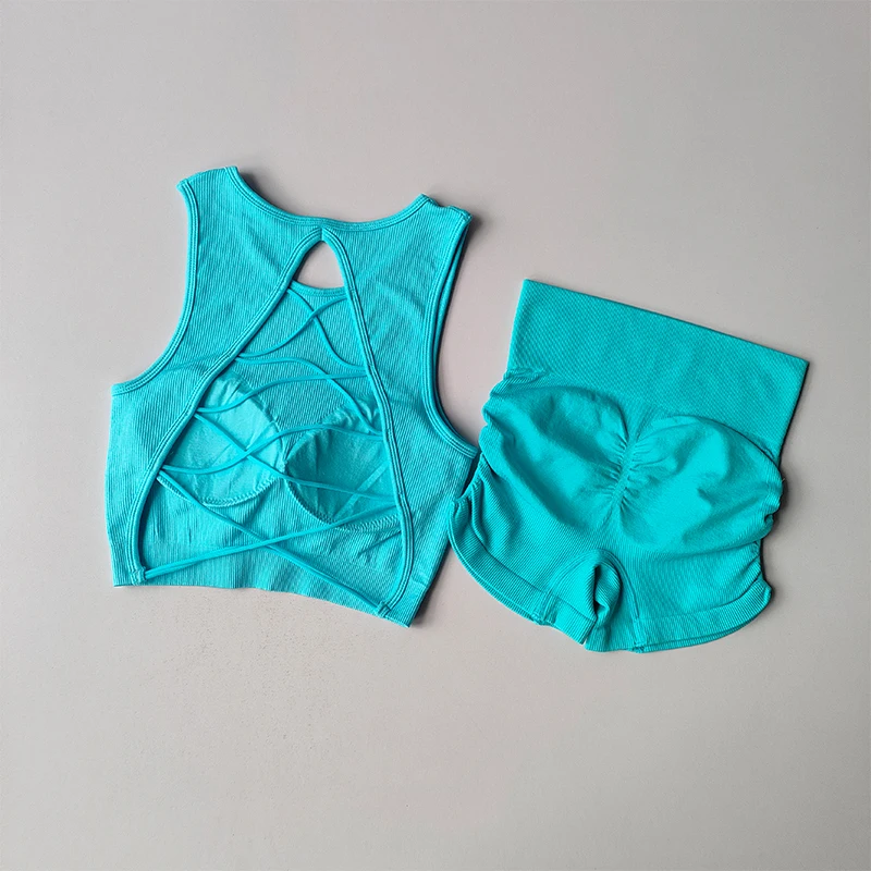 Sexy Fitness Suit Women with High-end and Integrated Cup Beautiful Back Lifting Buttocks Shorts Bras Fitness Suit Sports Vest image 5