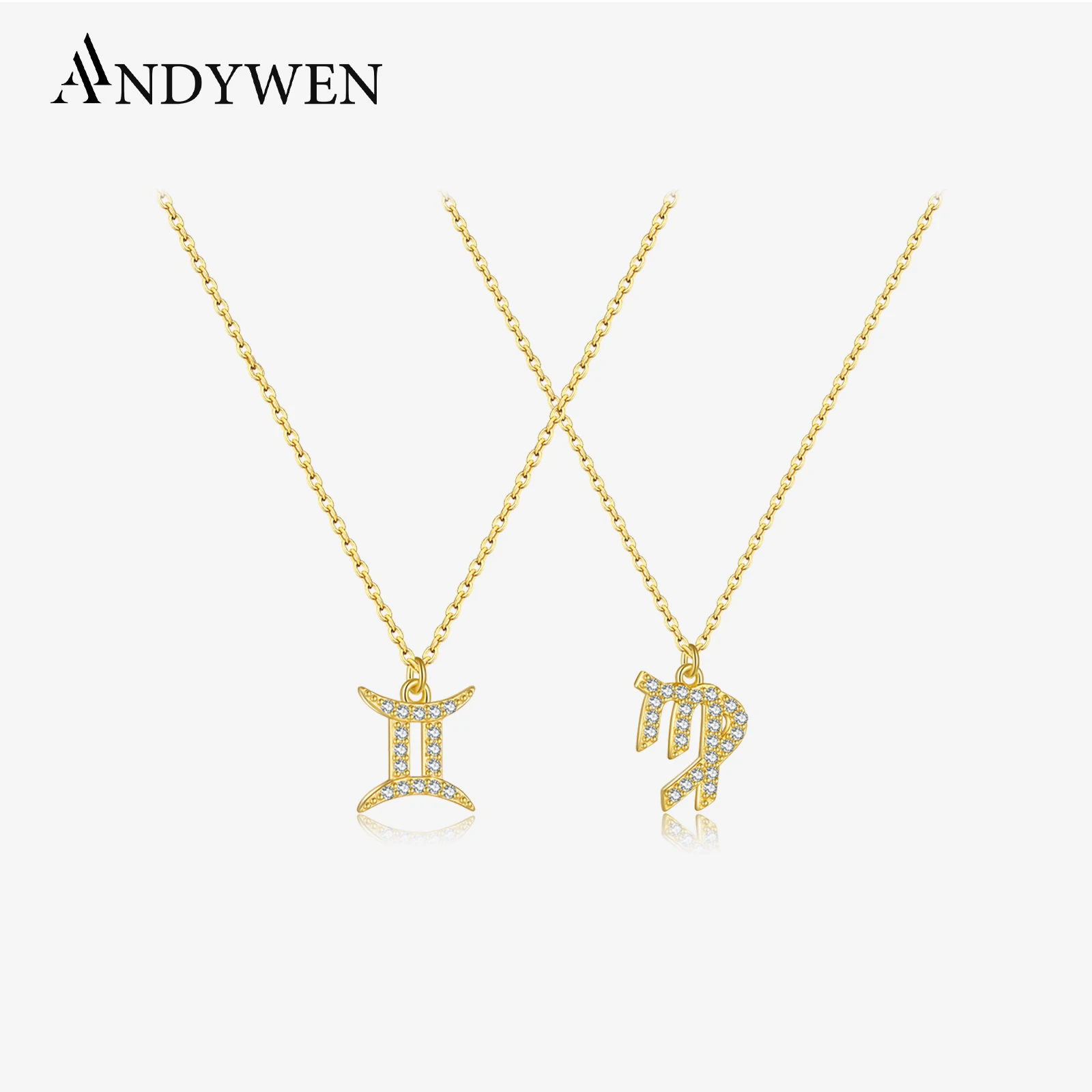 ANDYWEN 925 argent Sterling or 12 charme Constellation pendentif collier longue chaîne mince monogramme personnel anniversaire bijoux fins