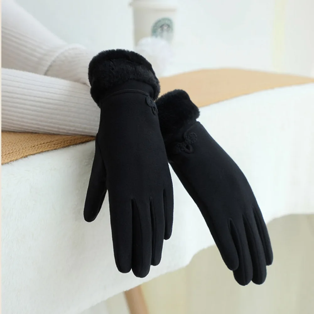 Rabbit Velvet Material Finger Gloves Double Sided Plush Plush Wrist Opening Touch Screen Gloves Cold Prevention Windproof