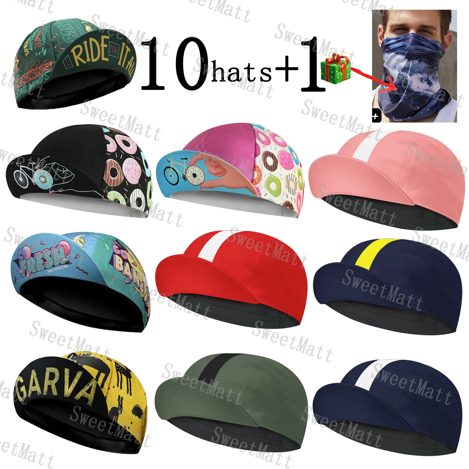 Sweetmatt Classic Retro Polyester Cycling Caps Pack of 10 Quick Dry Breathable Bike Hat Summer Bicycle Sports Balaclava Unisex