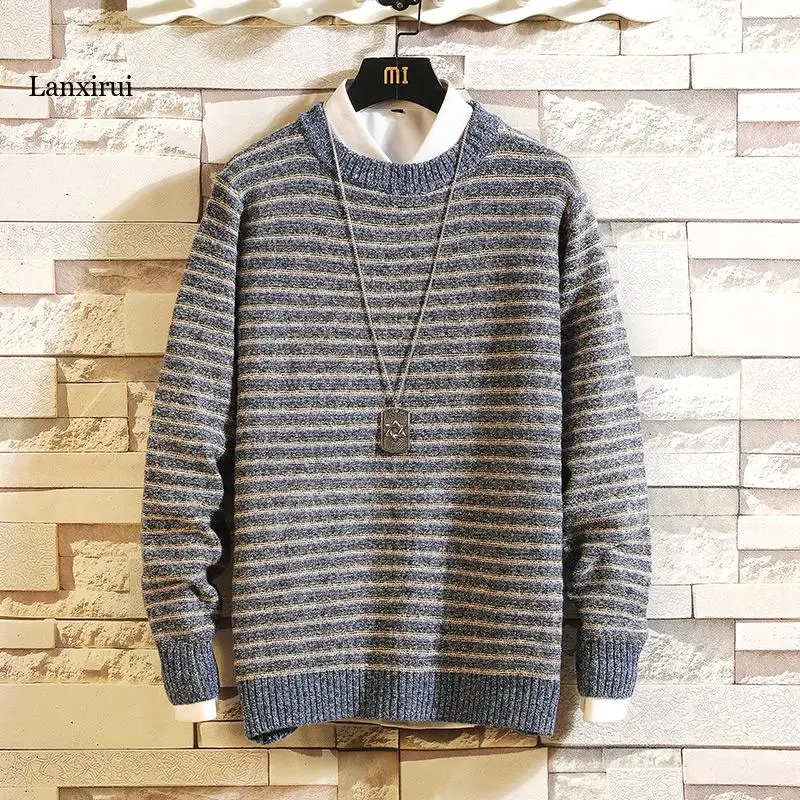 Fashion Harajuku Sweater Men'S HIP HOP Streetwear Pull OverSized 4XL 5XL Striped 2021 Long Sleeves Pullover For Autumn Spring