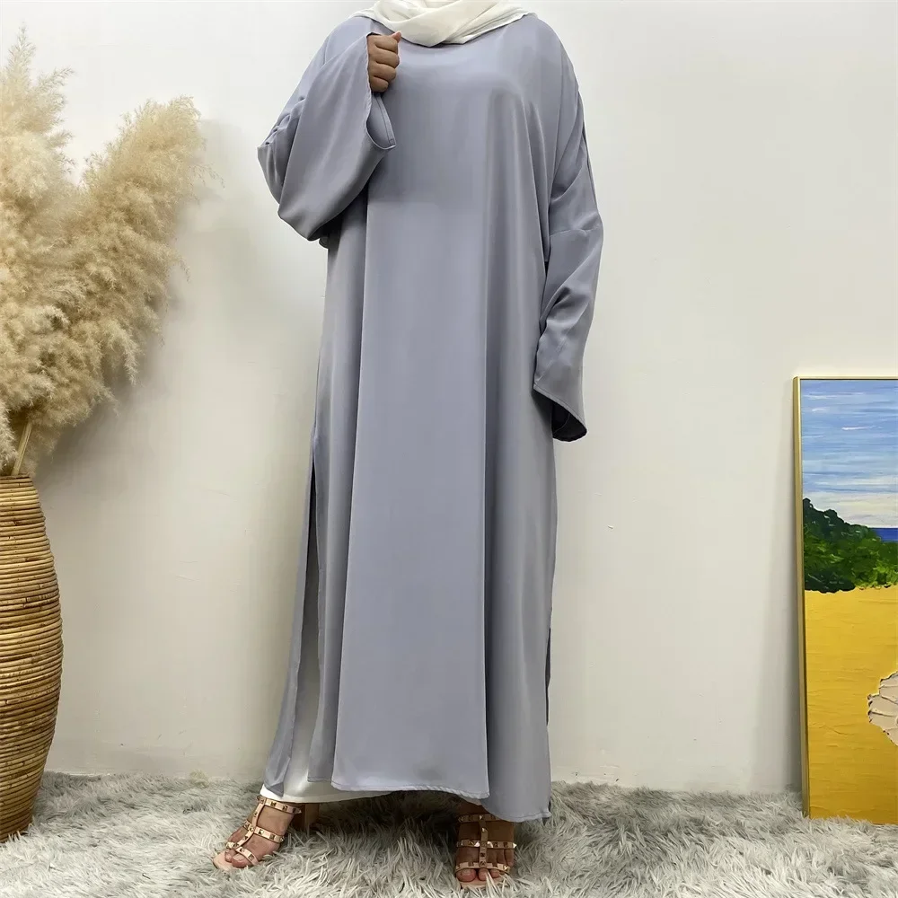 

2026 Saudi Arabia Muslim Wiomen Modest Dress Eid Dubai Plain Abaya Kaftan Islamic Holiday Party Solid Turkey Slit Long Clothes