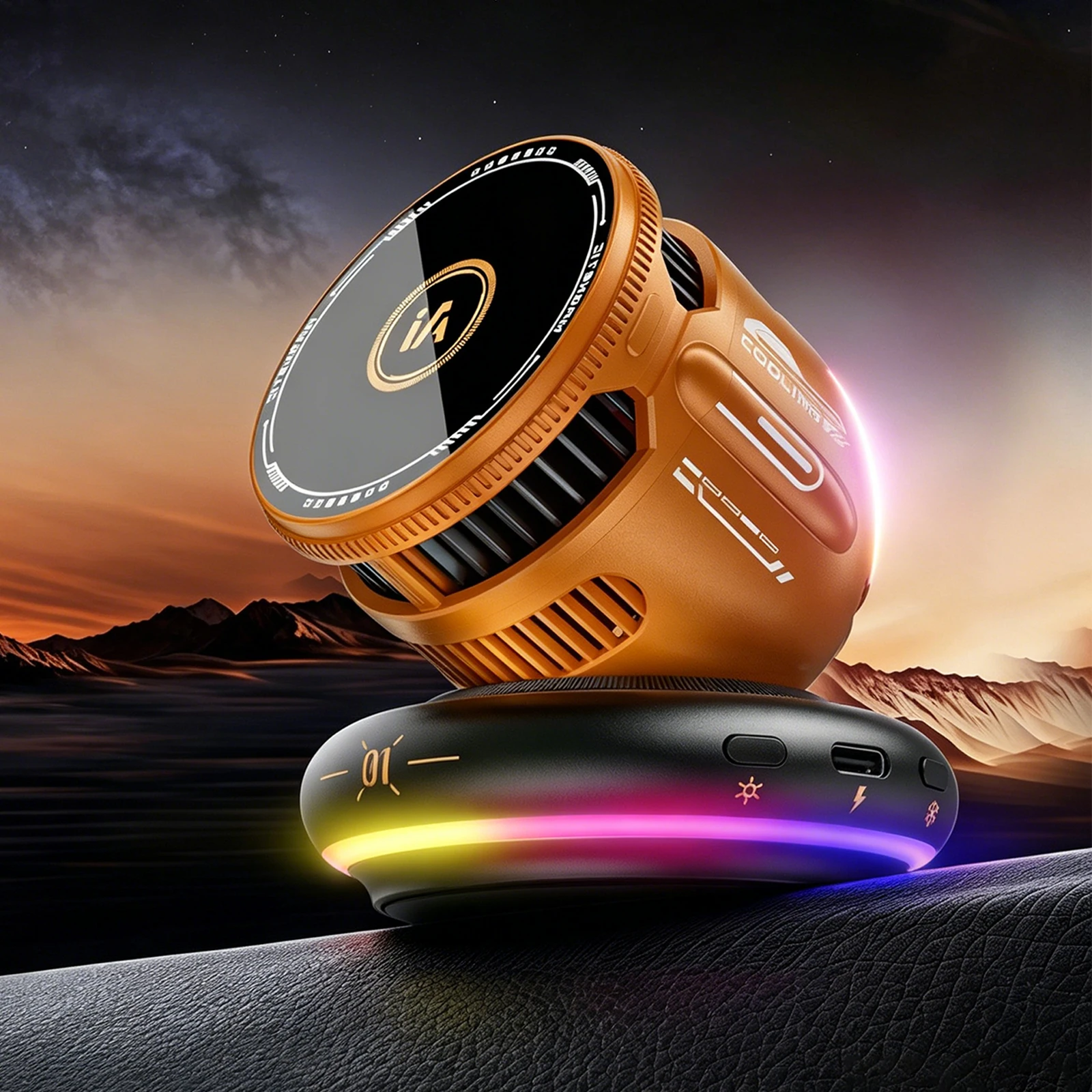

Magnetic Wireless Charging Phone Holder Built-in Ice Cooling Fan Universal Phone Holder RGB Ambient Light for IPhone12-17 Series