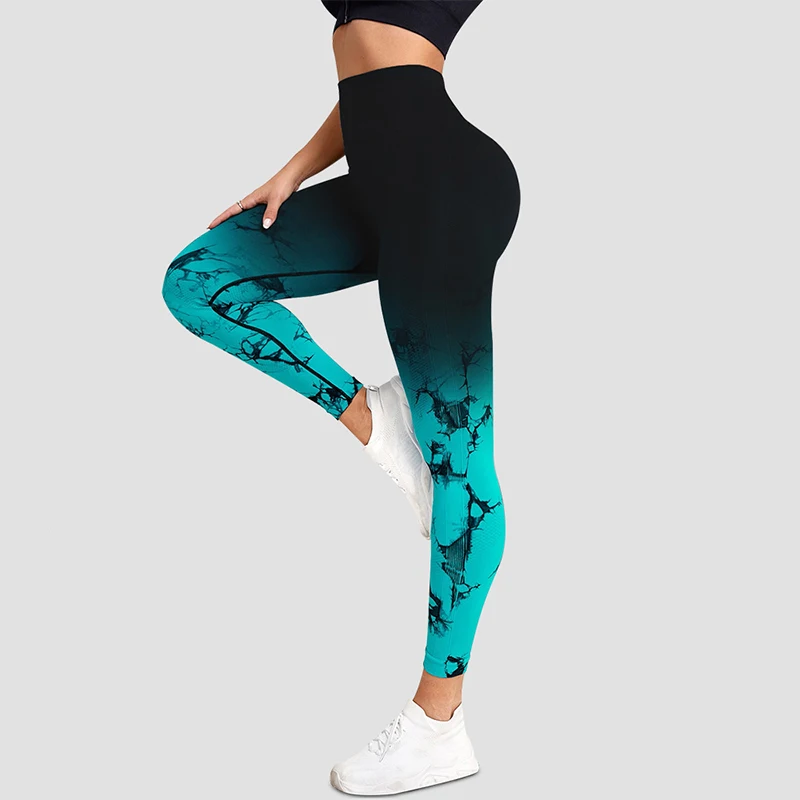 Fashion Gradient Tie-Dye Running Sport Leggings Women Stretch Slim Naked Feeling Yoga Leggings Woman Sexy Hip Lifting Sportwear