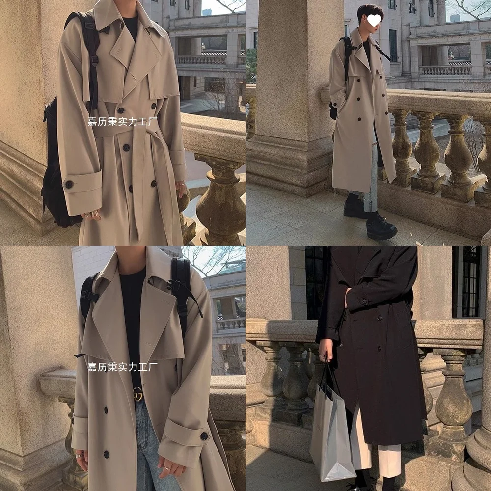 

Windbreaker Jacket Men's Long Trench Coat Casual Loose Overcoat Korean Style Fashion Windbreaker