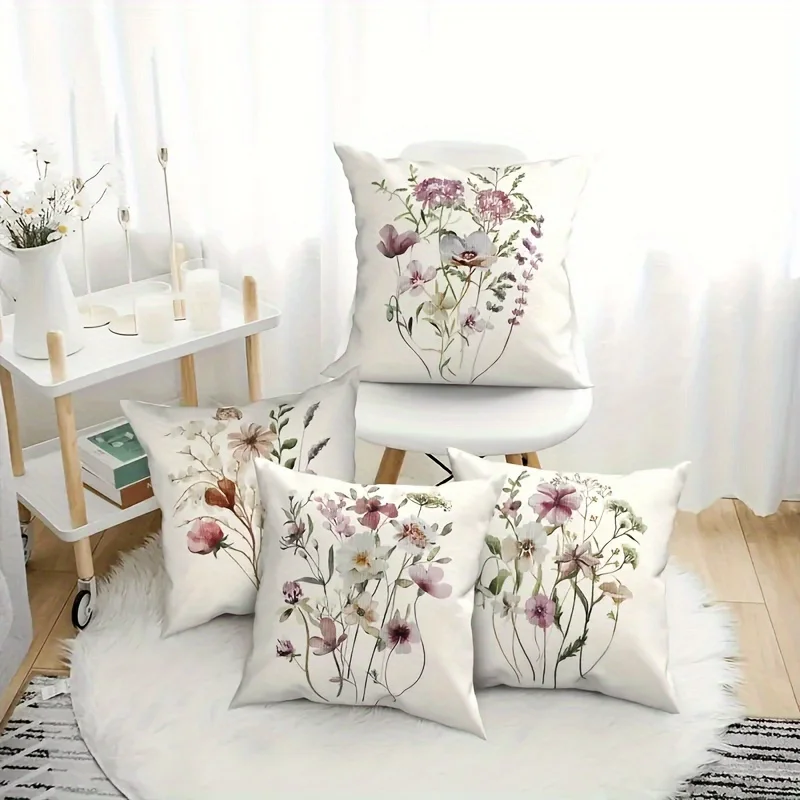4 Fundas  Almohada Florales | Decoración con Patrón  Pintura al Óleo, Fundas  Cojín Cuadradas con Cremallera Cómodas, Ac