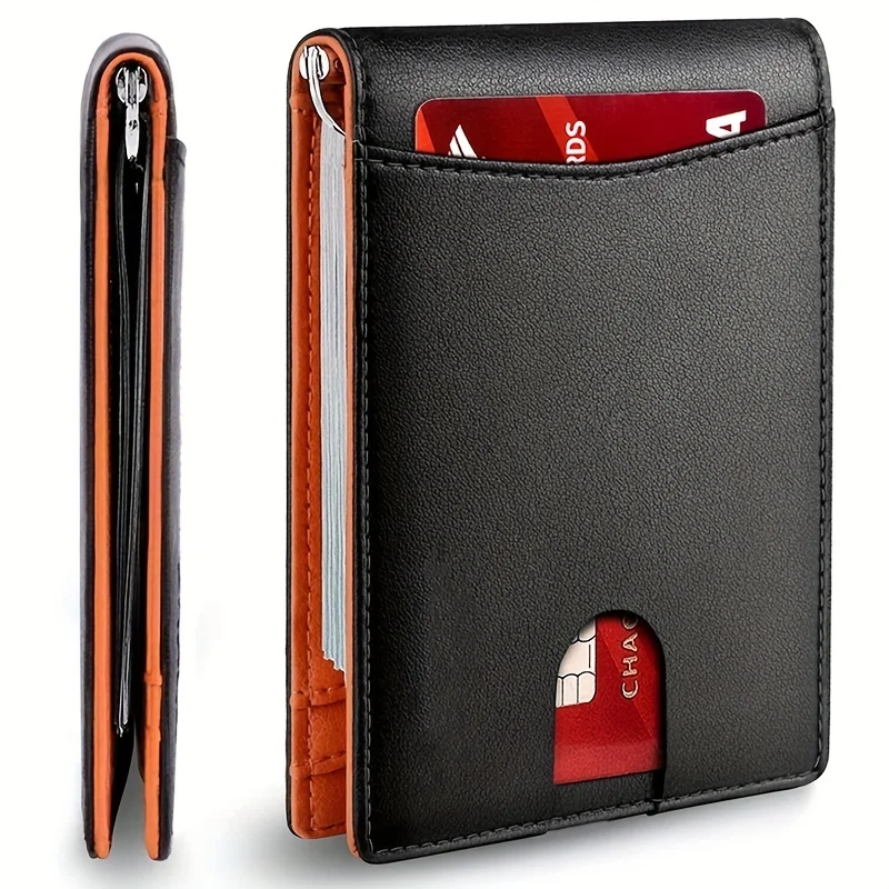PU-Leder Schlanke Smarte Geldbörse für Herren mit Geld- und Kreditkartenclip Mini RFID-Blockierendes Leder Herren Dünne Brieftasche Kartenhalter