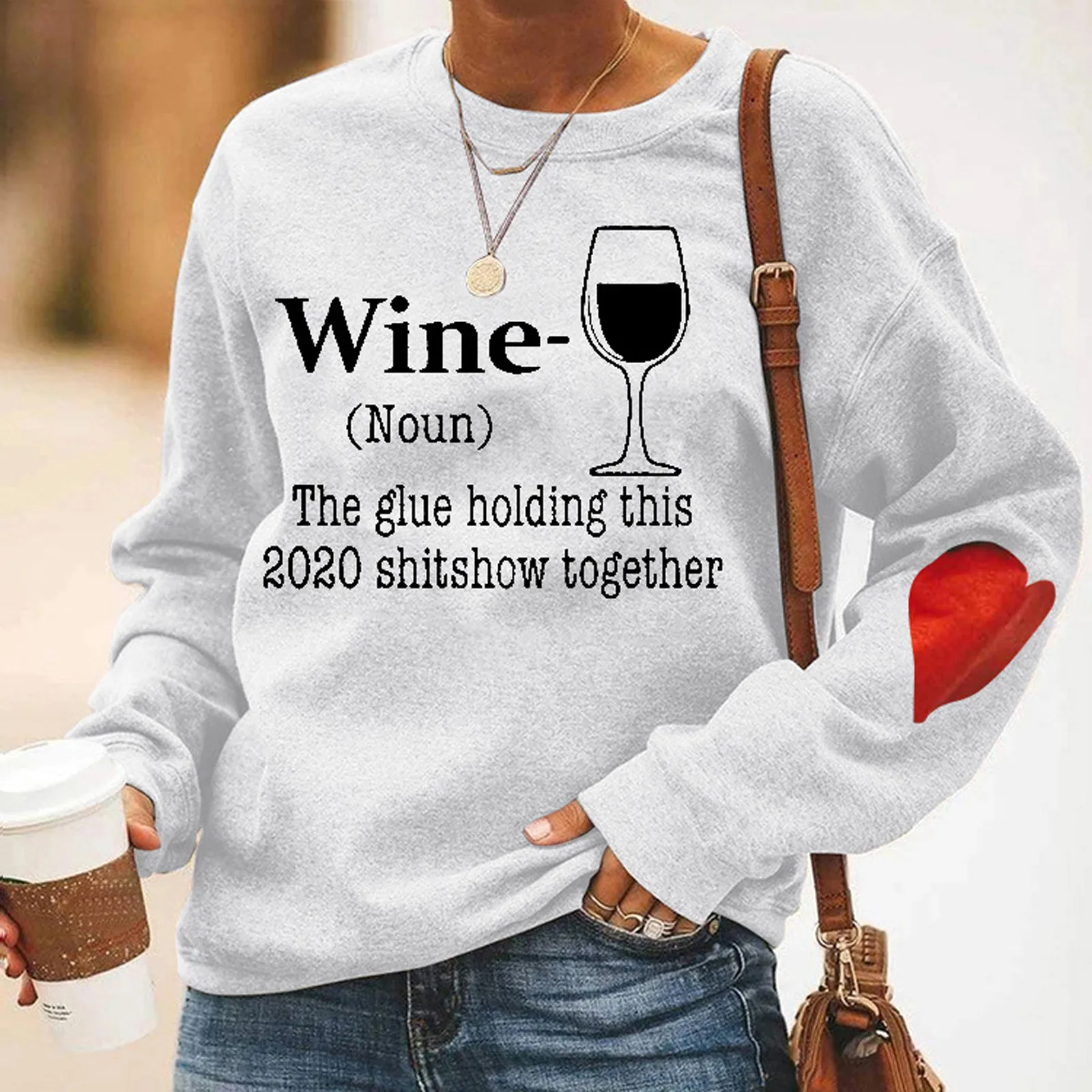 

Christmas Women's Pullover Wine Printed Hoodies Long Sleeves Round Neck White New Year Hoody Pullover Female Oversize SuéTer