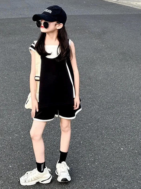 

Girls Casual Spor Vest orts Set New 2025 Lightweight Summer Outfit Two-Piece Suite for Kids Ages 2-7 Comfortable Breathable