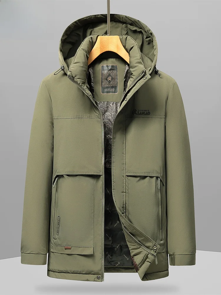 

Мужская зимняя верхняя одежда Thiened Cotton Jaet для среднего возраста и лет, теплая одежда для папы с капюшоном, хлопковое пальто большого размера, топ