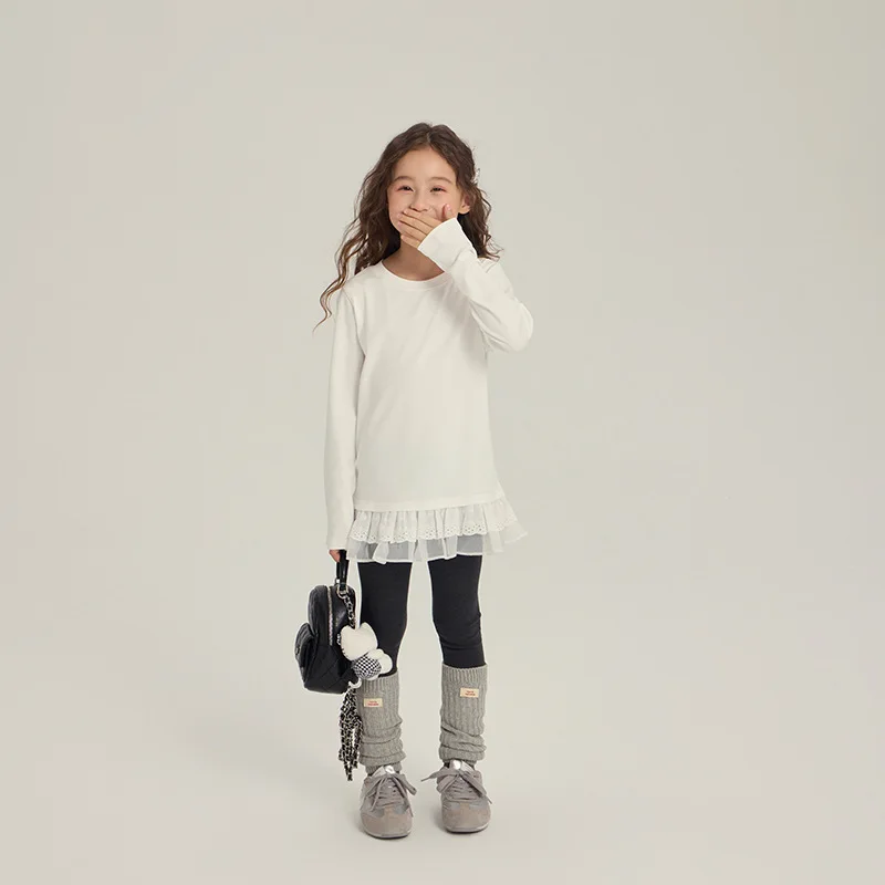 

2025 autumn Girl Long T-shirt Kids loose patchwork New Children short Sleeve teen Vestidos white Dress 4 6 7 8 9 12 year
