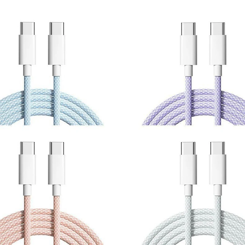 For Iphone 15 Macaron Data Cable Dual Type-C Fast Charging Braided Data Cable C To C 60W 100Cm Charging Cable,Pink Durable