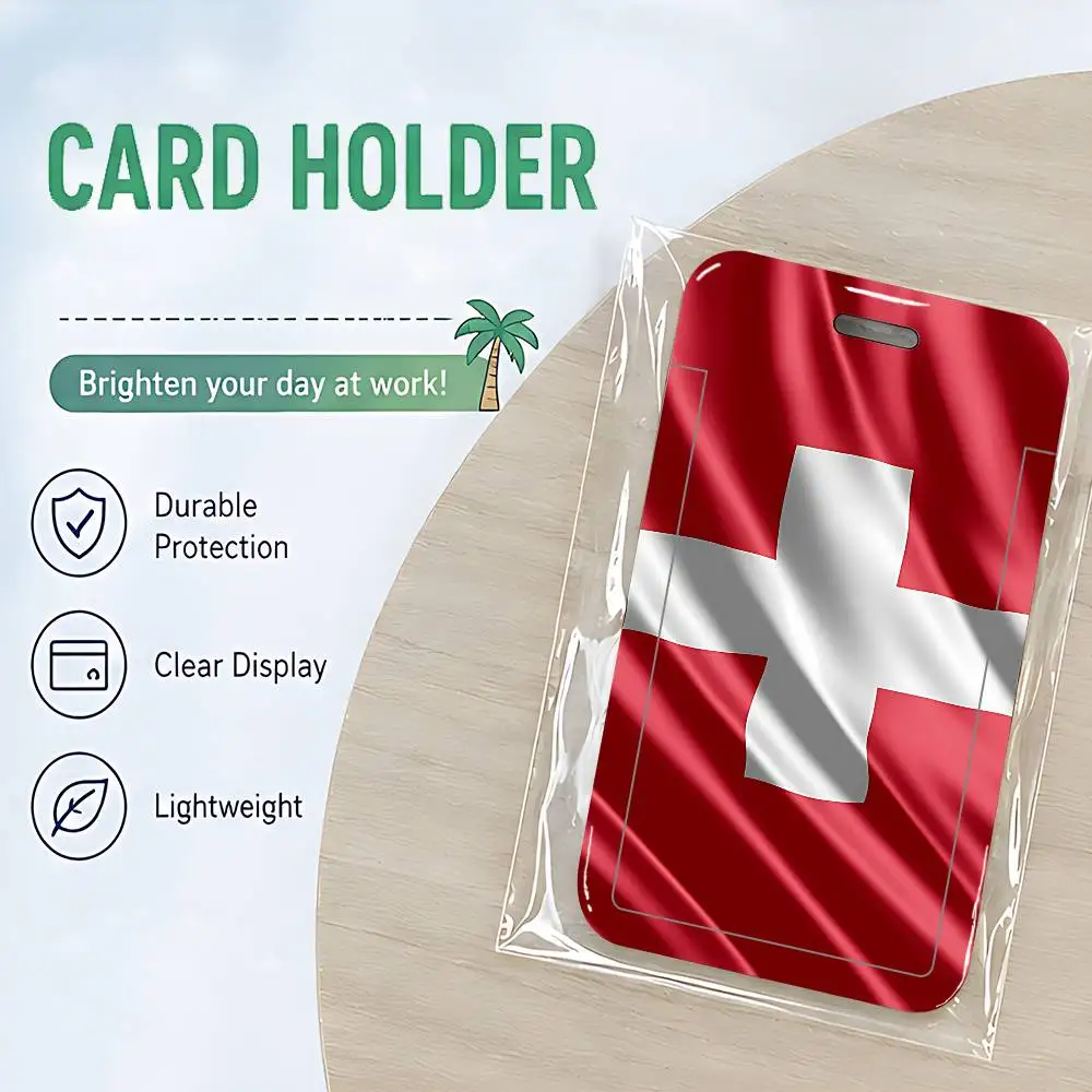 Switzerland Swiss Flag ID Card Holder Cute Badge Holder PVC Card Cover With Clear Window For Student Office Bus Card