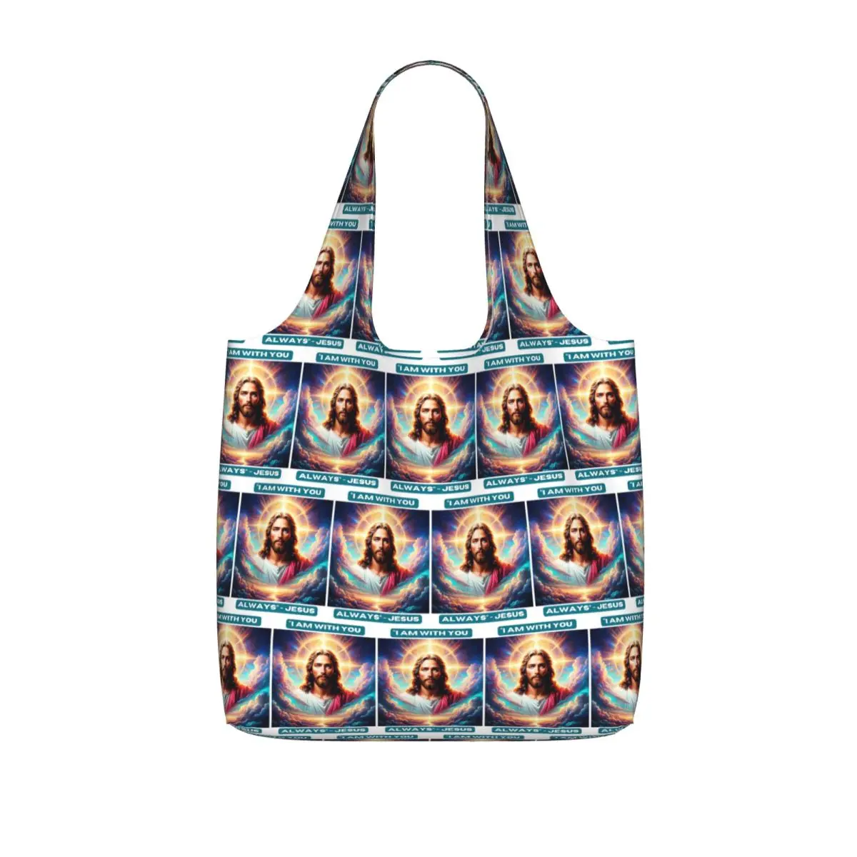 QuotI Am With You Always Jesus Biblical Shopping Tote Bag Canvas Large Capacity Shoulder Bags Shopper Grocery Handbag for Women