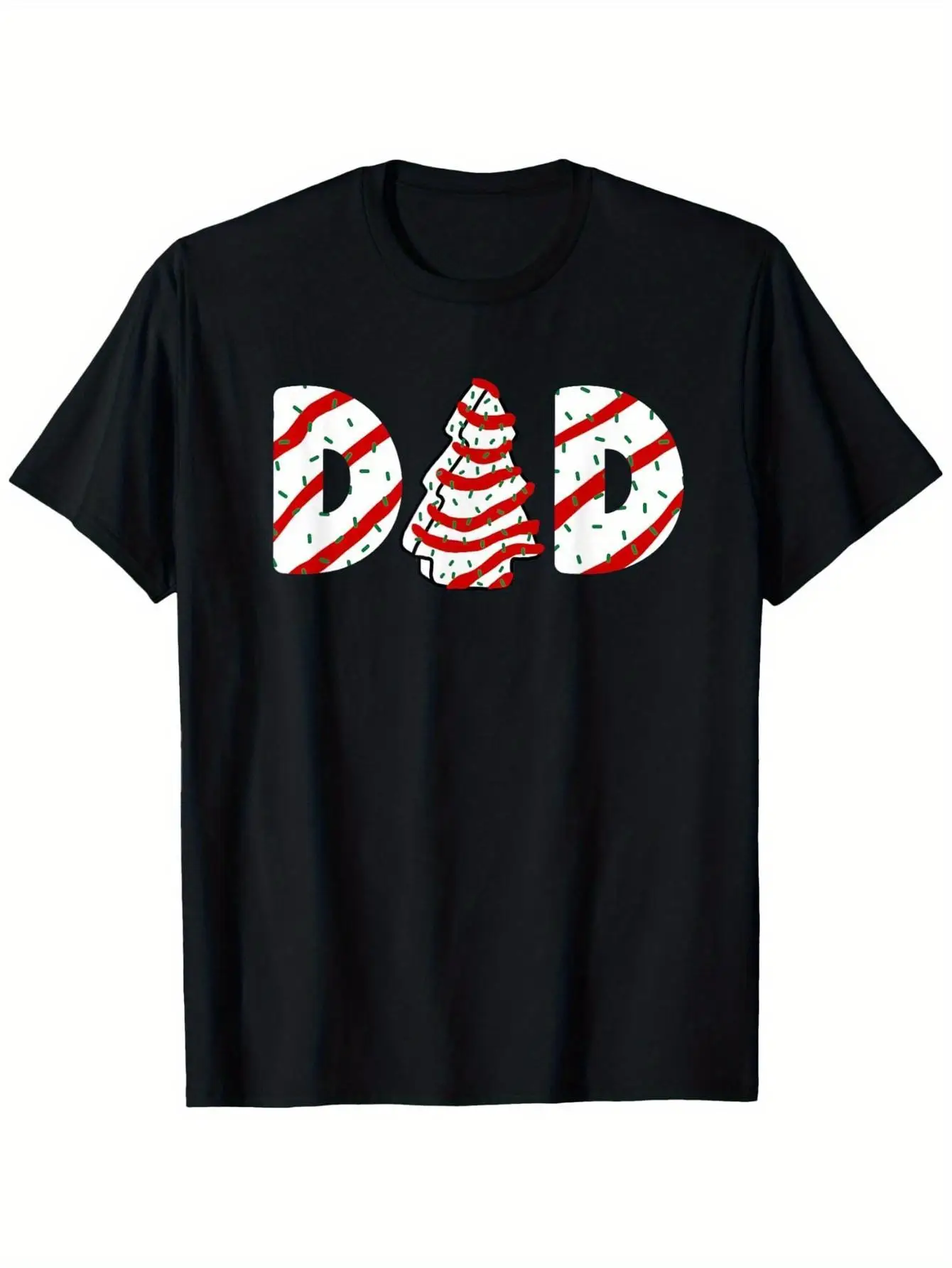 

Men's Dad Christmas Tee - "DAD" Lettering/Tree, Candy Cane Stripes, 100% Soft Cotton, Short-Sleeve Crew, Family Matching