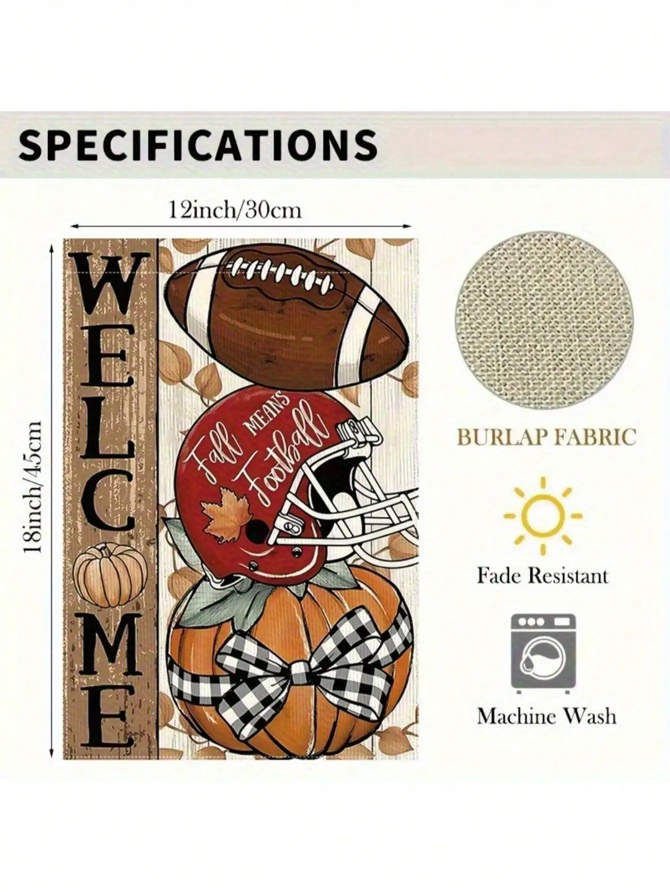 1pc Double-Sided Garden Flag - Fall Welcome Decoration With Pumpkin And Football Graphic - Seasonal Banner For Indoor And Outdoor Use During Halloween/Thanksgiving/Football Season - Durable Linen Yard Decor (12x18 Inch, Fall Decor, Fall Home Decor