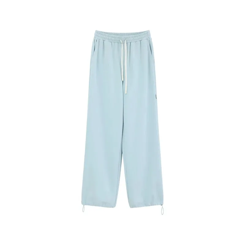 Lightweight Elastic Waist Straight Pants for Women Casual High Rise Drawstring Trousers Relaxed Slim Look Spring Lady Daily Wear