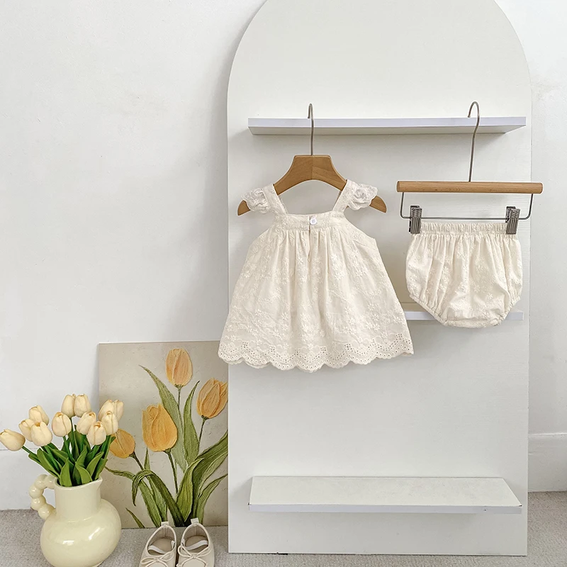 2026 Sommer-Träger-Set für Kinder 0-24M: Besticktes Gitter-Träger-Top + Shorts, Zweiteiliges Süßes Baby-Mädchen-Kleidungsset, Babykleidung – Detail 1