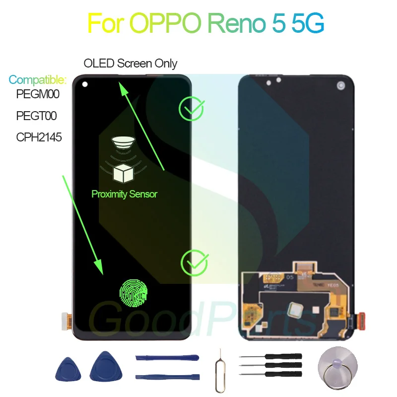 For OPPO Reno 5 5G Screen Display Replacement 2400*1080 PEGM00, PEGT00, CPH2145 Reno 5 5G LCD Touch Digitizer Assembly