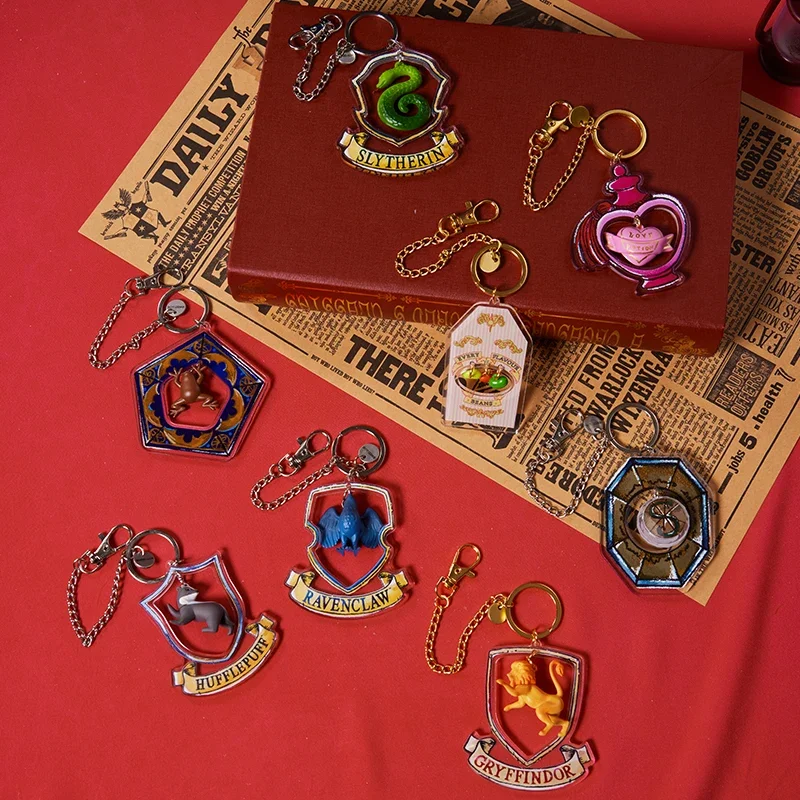 MINISO Harry Potter Pendant Acrylic Cute Swing Desktop Decor Portable Bag Charms Gryffindor Hufflepuff Exquisite Keychain Gift