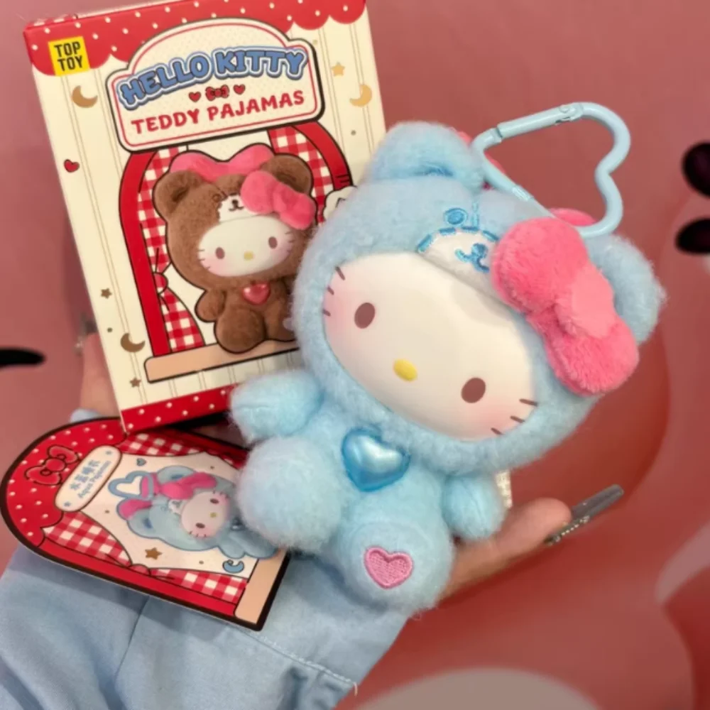

Подлинная коллекция пижам Hello Kitty Teddy, плюшевая виниловая серия, слепая коробка, модная подвеска с изображением кошек, подвеска для девочек, подарок на день рождения