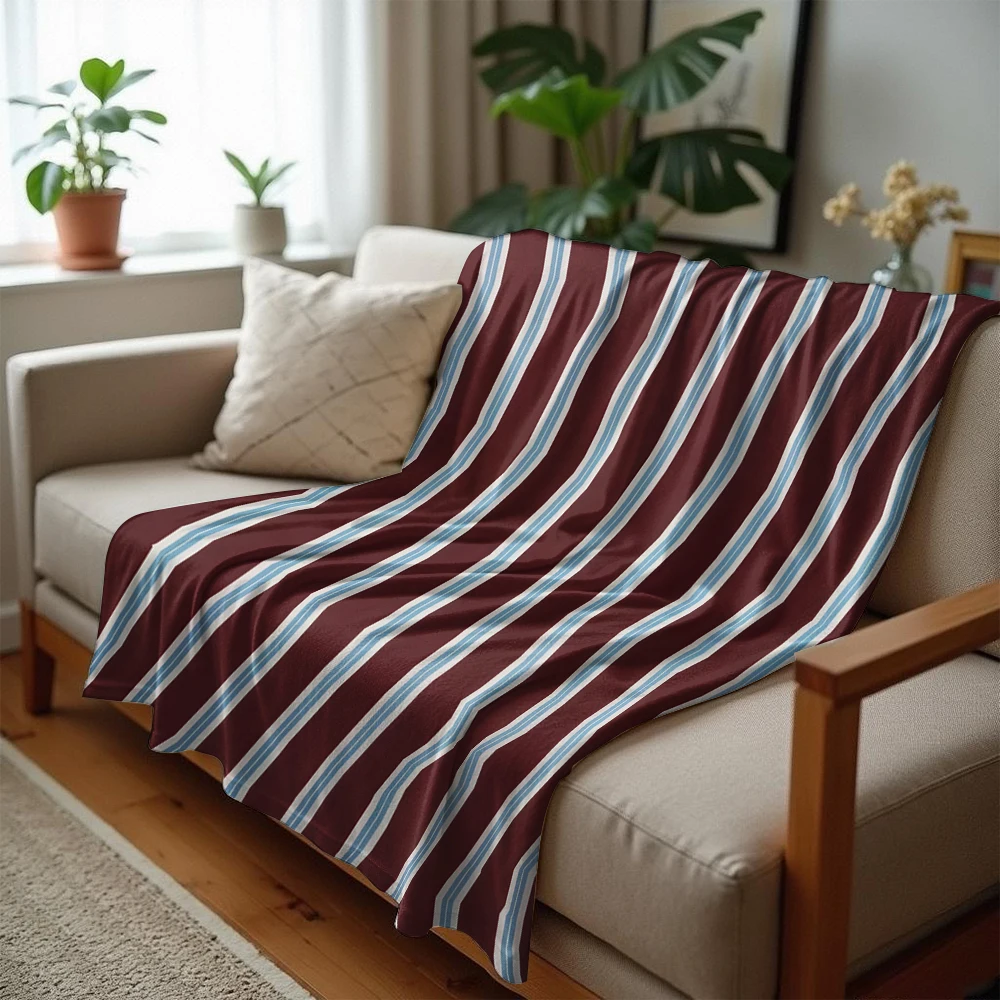 Burgundy Stripe Mix Lightweight Microfiber Soft Christmas Fleece Blanket Warm Cozy Throw for Bed Sofa Office Travel All Season
