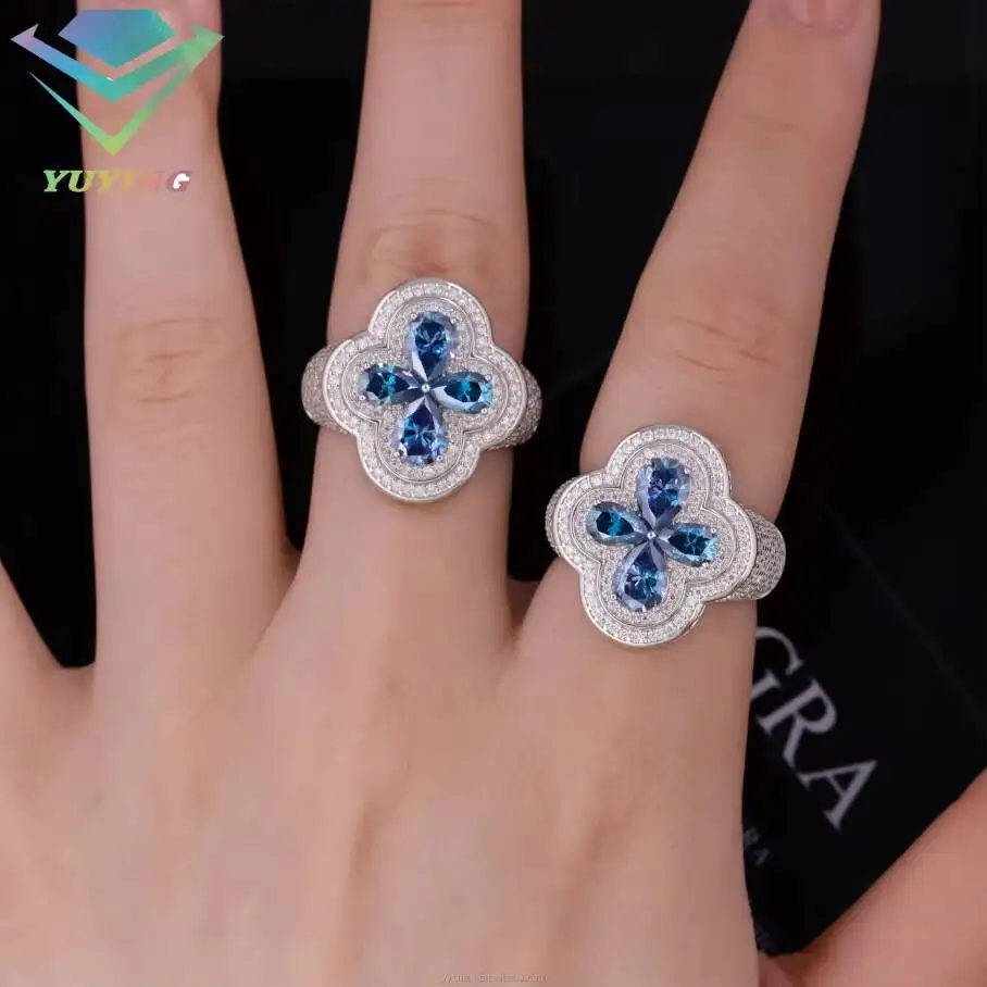 Модное кольцо с муассанитом Fashion Clover, ювелирное изделие из стерлингового серебра 925 пробы, кольцо в стиле хип-хоп для мужчин и женщин, кубинское кольцо с муассанитом VVS, имитирующим бриллиант