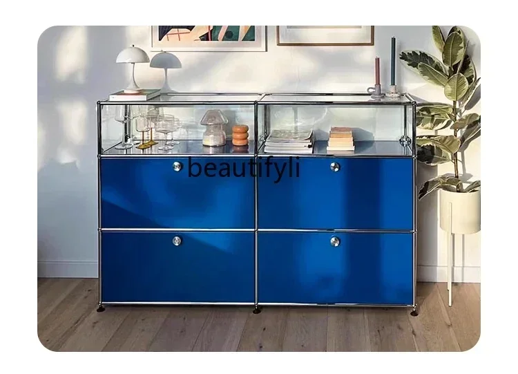

New style Medieval Modular Cabinet Klein Blue Stainless Steel Edge TV Cabinet Side Drawer Cabinet