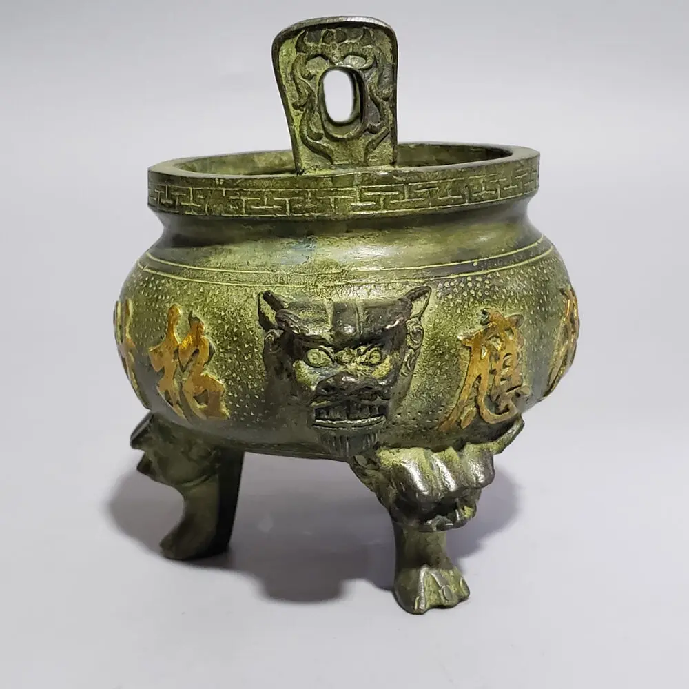 Marked China Dynasty Palace copper beast statue censer Three leg Incense Burner