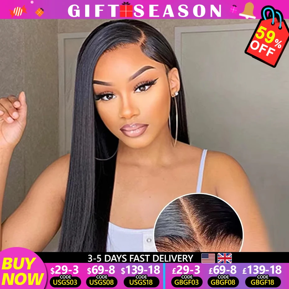 Straight Ready to Wear Go Glueless 9x6 Wig Bone Straight Lace Frontal Wig Human Hair 7x5 Transparent Lace Closure Wig