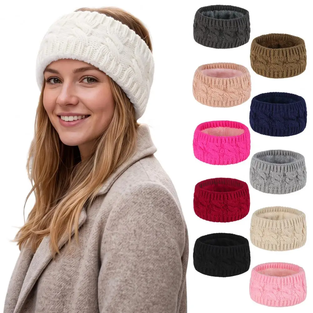 Winter Running Gear for Women Winter Knitted Headband for Women Fleece Lined Thermal Hair Band Plush Ear Warmer for Weather