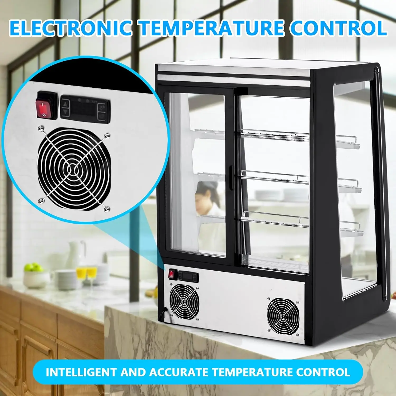 5.2 Cu.Ft Commercial Cake Display Refrigerator 146L Anti-Fog LED Lighting Double-Layer Glass Merchandiser For Bakery Cafe