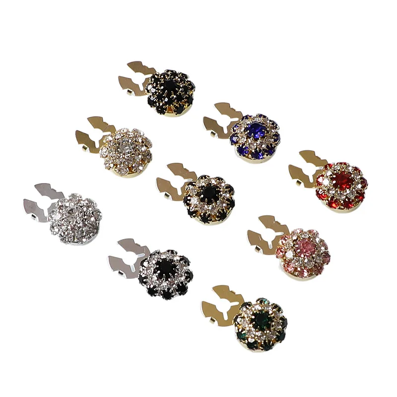 New Rhinestone Button Cover Crystal Cufflinks Alloy Copper Flower Button Cuff Links