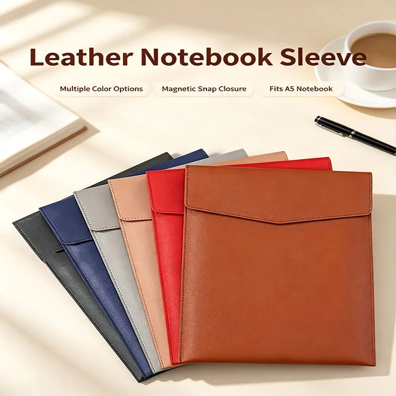 A4 PU Leather Document Folder, Waterproof Large Capacity Magnetic Snap File Pouch for Office Paper Storage