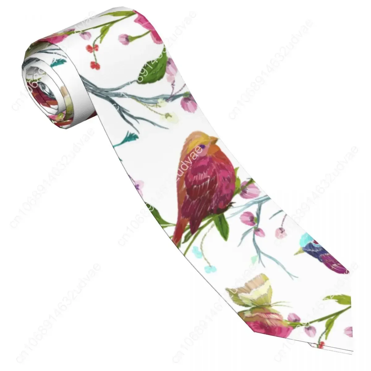 Mens Tie Classic Skinny Watercolor Bird Butterfly Leaf Tree Branch Neckties Narrow Collar Slim Casual Tie Accessories Gift