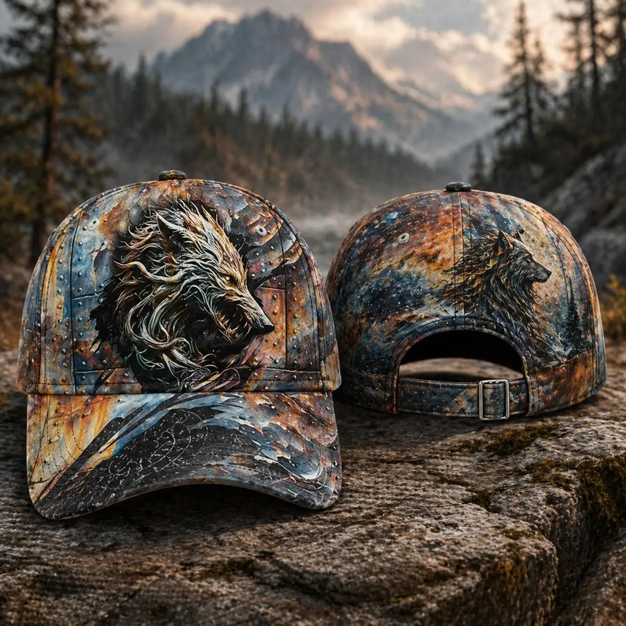 Custom Baseball Cap Storm Wolf Mountain Fantasy Graphic Costume Adjustable for Weekend Outdoor Escapades, Hiking, And Fantasy
