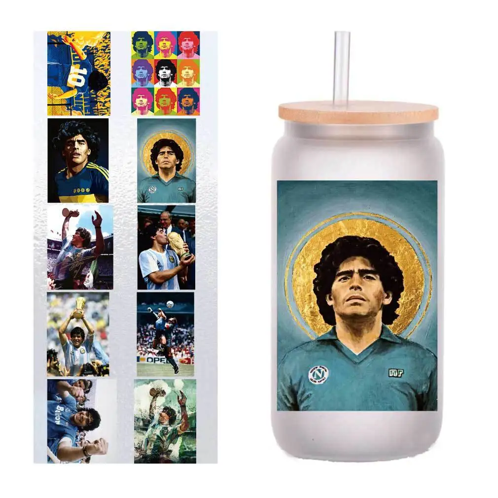 

10 pieces/pack sports Diego Maradona football UV transfer stickers Crystal label DIY Cup stickers customized four inches.