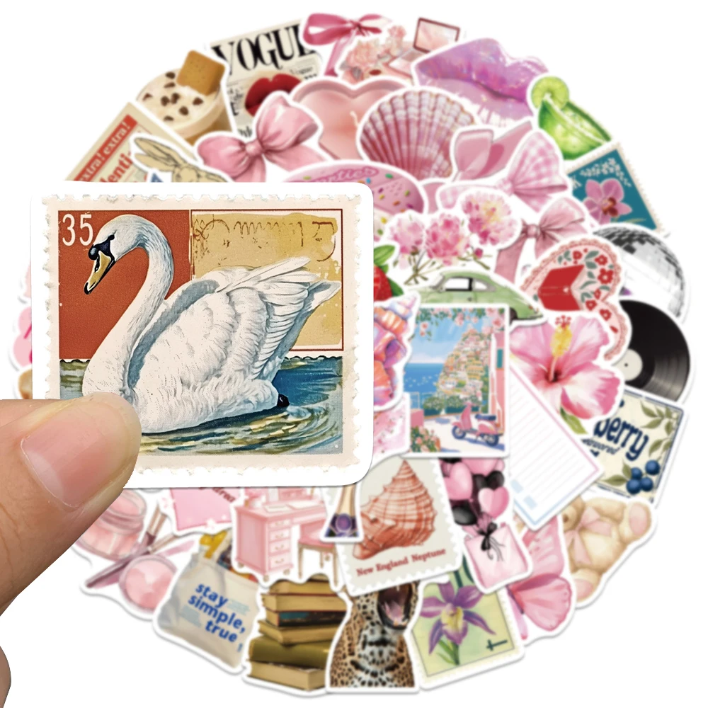 50pcs Pink Bow Sticker Fashion Cute Decal For Fridge Closet Wallet Backpack Magazine Diary Decoration Sticker Students Reward