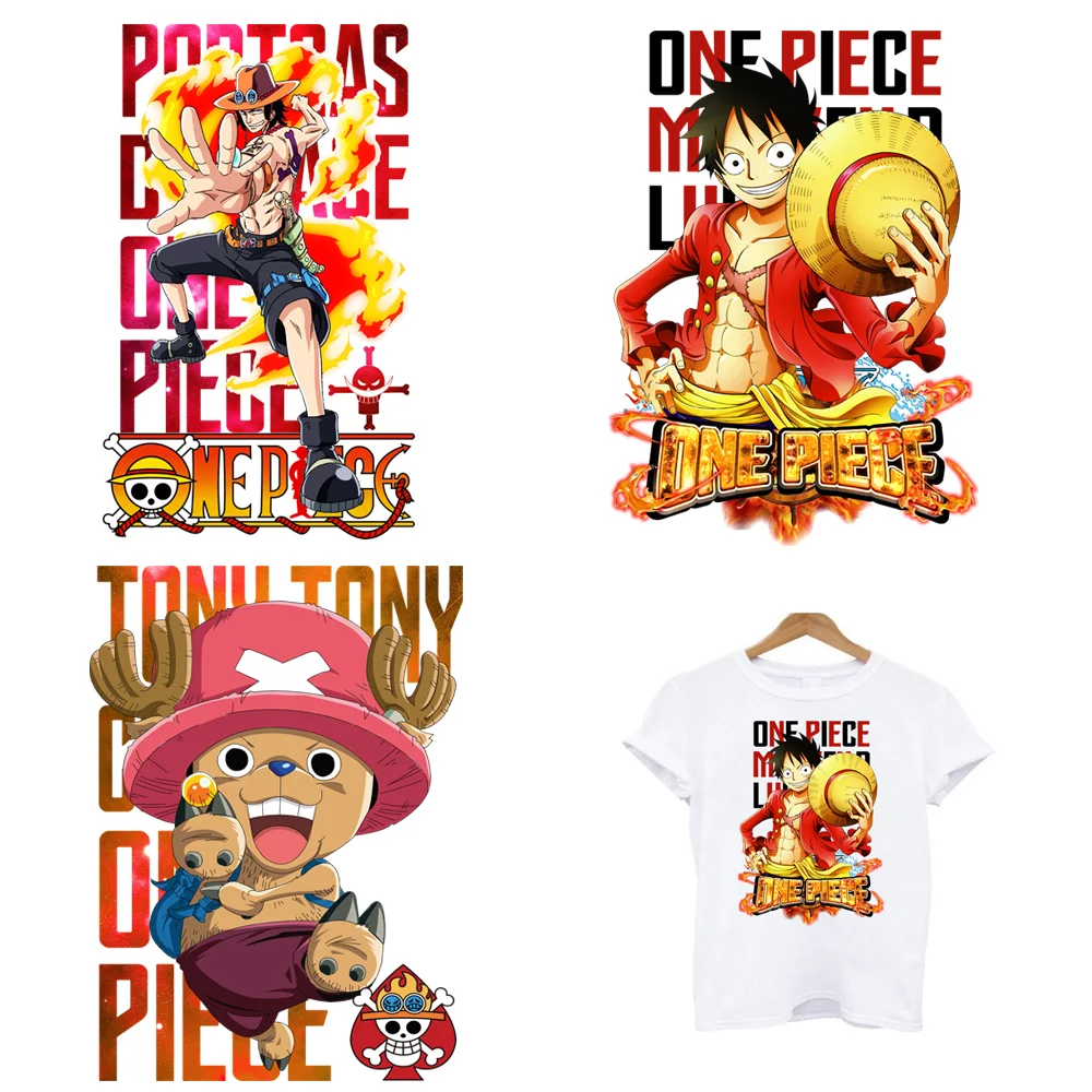 Ironing Anime ONE PIECE T Shirt Stickers Iron On Patches Heat Thermal Transfer Printing For Clothing Custom Sublimation Tops