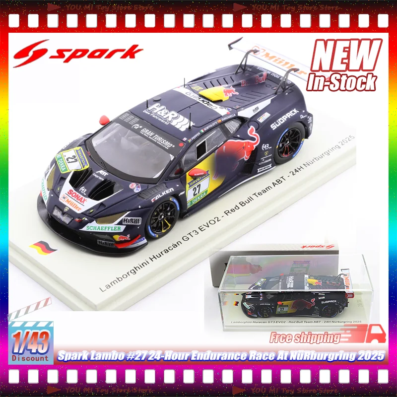 

In Stock Spark 1:43 Lambo #27 24-Hour Endurance Race At NüRburgring 2025 - Simulated Alloy Miniature Die-Cast Car Model Toy Gift