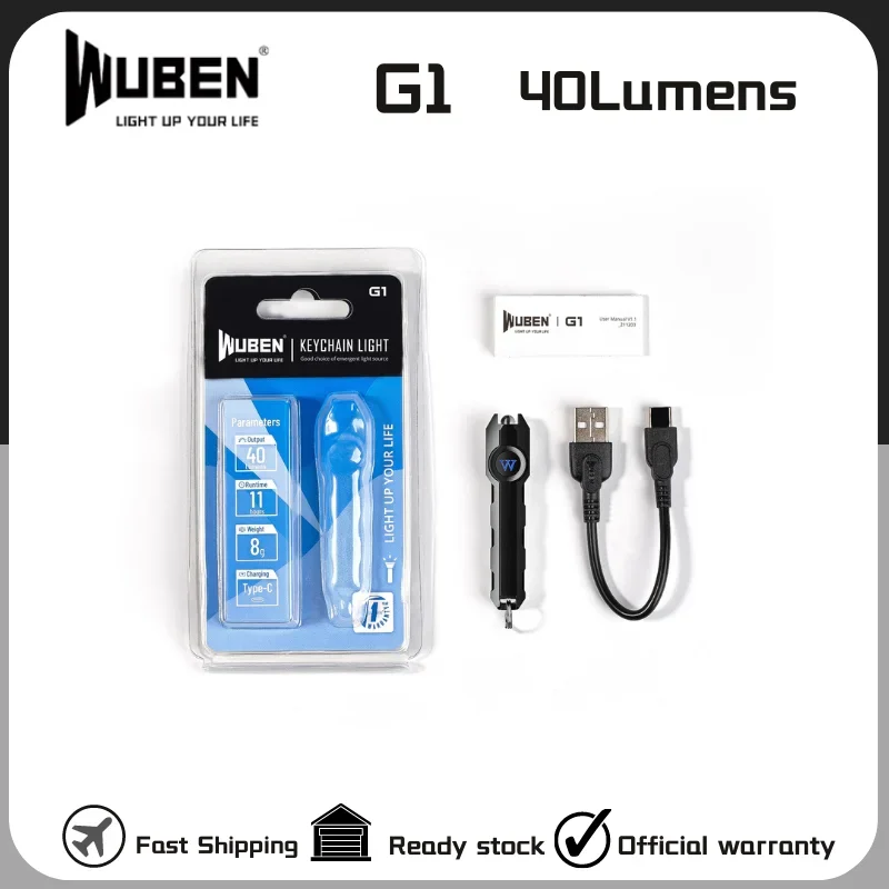 WUBEN-Mini lampe de poche porte-clés LED, lampe torche EDC étanche, lumière aste USB, 40 lumens, IP65, G1