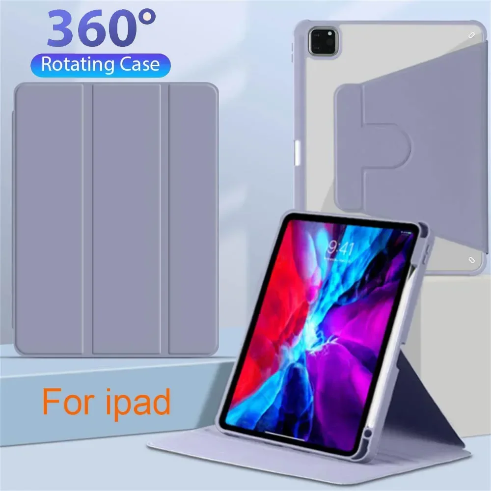 Case For iPad Pro 12.9 Inch Smart Cover 2022-2018 Pro11 Air5 Air3 With Pen Slot Transparent 360 Degree Rotation Protective Shell