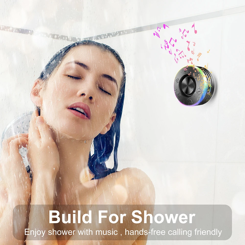 

Waterproof Shower Speaker with Suction Cup/RGB Light Bluetooth-Compatible 5.2 Portable Speaker for Party/Outdoor/Bathroom/Travel